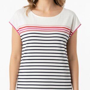 Boden Striped Dress Size 10 Navy Pink Cap Sleeve Womens